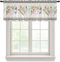 Blue Pink Floral Sheer Valance Curtains, Spring Summer Botanical Linen Black by Houseown
