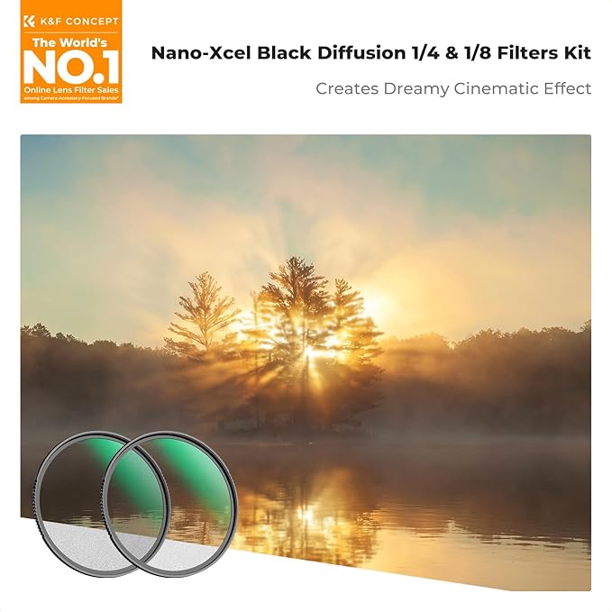 K&F CONCEPT 58mm Black Diffusion 1/4 & 1/8 Lens Filter Kit, Mist Cinematic - Image 2