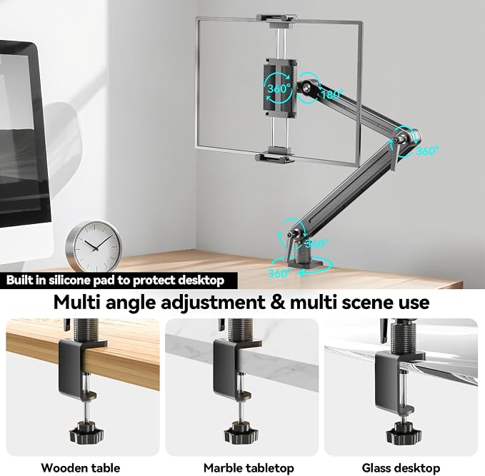 Portable Monitor Stand Desk Holder- Large Clamp support up to 6.5 12.9 14.6 - Image 5
