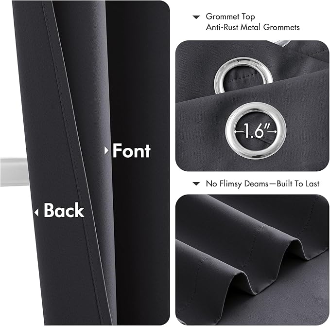 MIULEE Dark Grey Blackout Curtains for Bedroom Living Room 63 Inches Long 2 Panels, Thermal Insulated Room Darkening Drapes Solid Grommet Noise Reduction Light Blocking Window Treatments 40x63 Inch