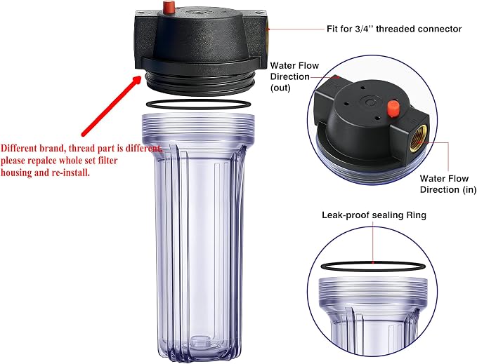 Geekpure 10-Inch Whole House Slim Water Filter Housing - Image 3
