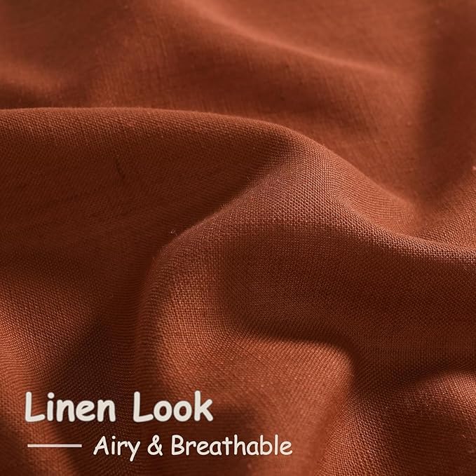 Nanspring Terracotta Long Linen Curtains 102 Inches Long 2 Panel Set Back Tab Boho Rustic Farmhouse Curtain for Living Room Semi Sheer Floor to Ceiling Luxury Home Decor for Bedroom Office 60x102
