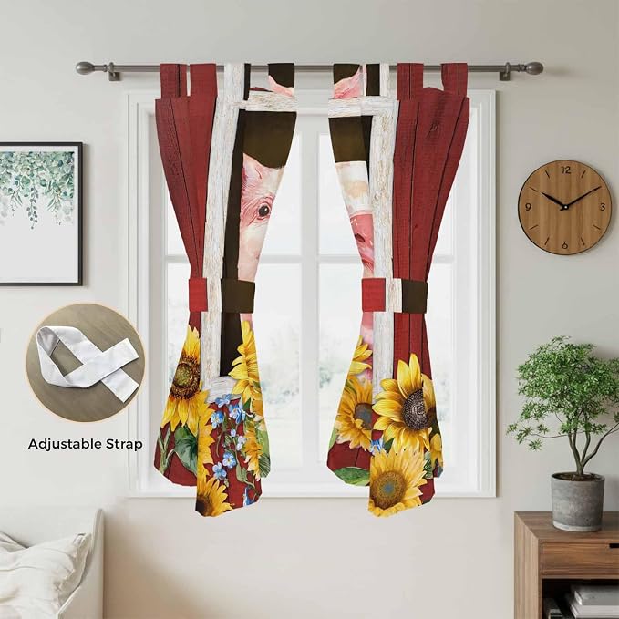 Pigs Sunflowers Bedroom Curtains 72 Inch Length, Window Curtains Tab Top - Image 5