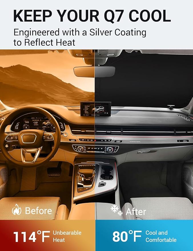 Proadsy Windshield Sun Shade for 2016-2025 2026 Audi Q7 Foldable Front Sunshade - Image 3
