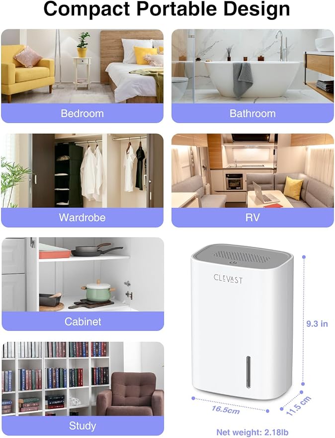 CLEVAST Small Dehumidifier for Home, 30oz Compact Mini Dehumidifier - Image 7