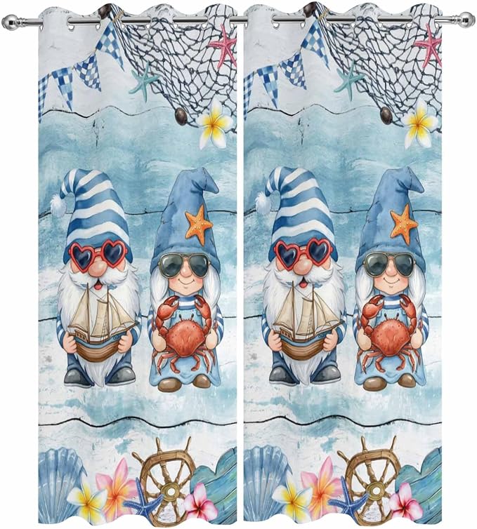 Ocean Gnome Outdoor Curtains for Patio Summer Marine Plumeria Shell Wood Blue - Image 9
