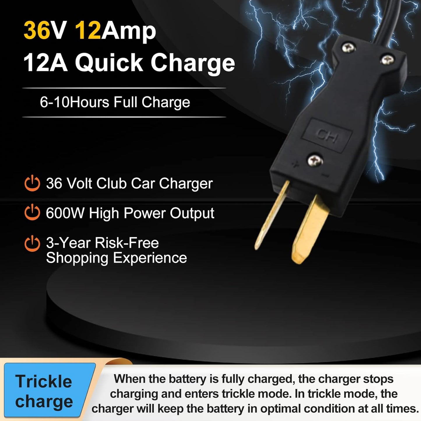 12 Amp 36 Volt Golf Cart Battery Charger for Yamaha EZGO (Lead-Acid) Club Car,12 Amp Smart Charger with Trickle Charge,Crowfoot Plug,36 Volt Golf cart Charger