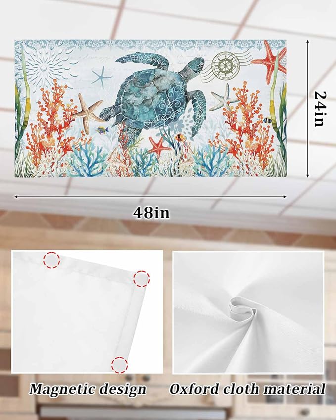 2 Pack Teal Blue Sea Turtle Fluorescent Light Covers Coastal Ocean Coral - Image 6