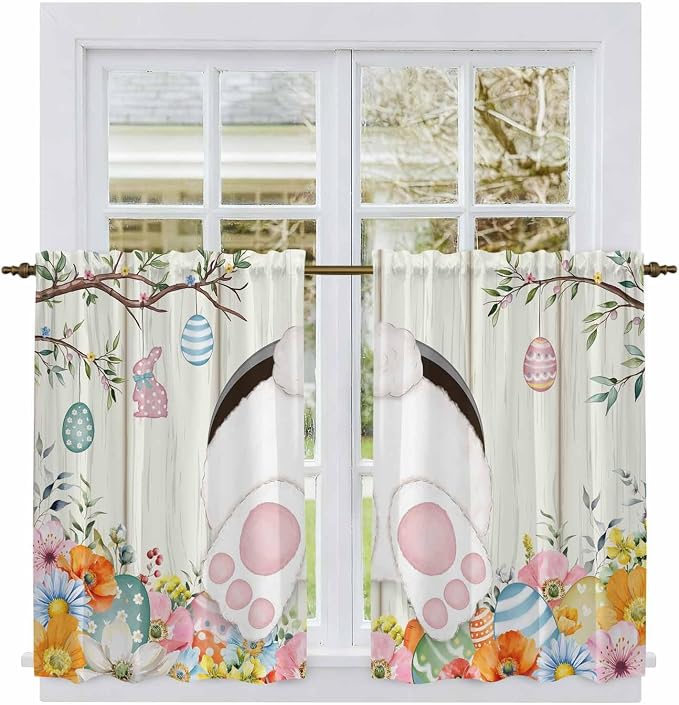 Easter Kitchen Curtains 54 Inch Long 2 Panel Set, Rod Pocket Window Curtains - Image 2