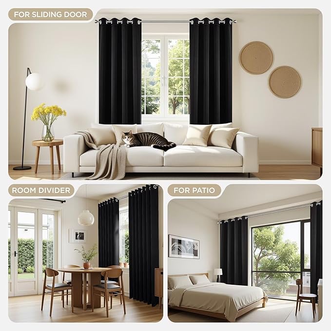 Joydeco Blackout Curtains for Bedroom,Black Out Curtains 84 Inch Long, Black Drapes with Grommets, Noise Reducing Energy Saving Thermal Insulated & Wrinkle-Free Drapes for Living Room, 2 Panels