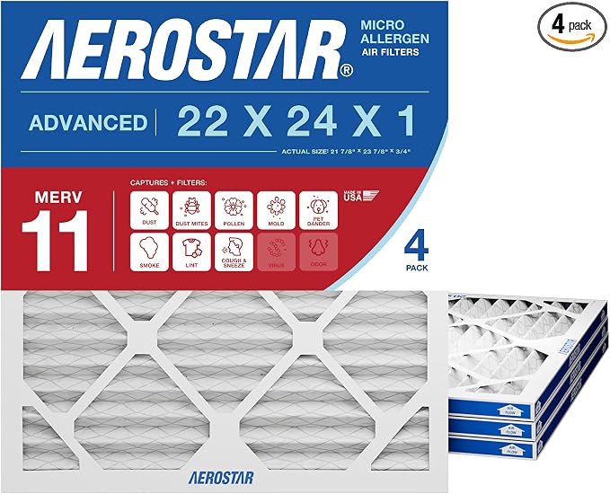 Aerostar 22x24x1 MERV 11 High Efficiency Pleated Air Filter, Electrostatic AC by AirFiltersDelivered