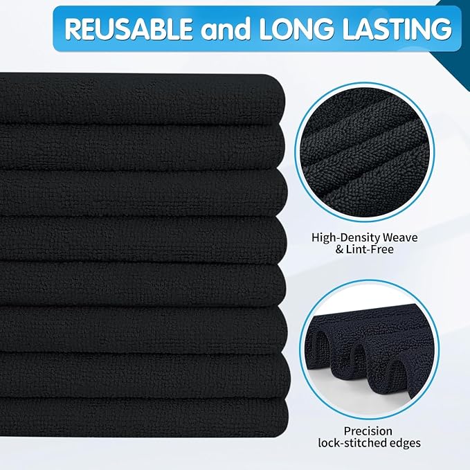 FIXSMITH Black Microfiber Cleaning Cloth -Pack of 50, Highly Absorbent Cleaning - Image 3