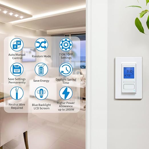Ortis 7-Day Programmable in-Wall Timer Switch, Auto On/Off at Sunrise/Sunset - Image 2