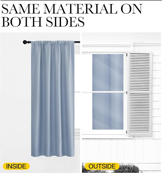 NICETOWN Window Curtains for Bedroom, Vintage Blue, 2 Panels, W42 x L48 -Inch, Home Decoration Thermal Insulated Rod Pocket Blackout Blinds & Drapes for Small Windows