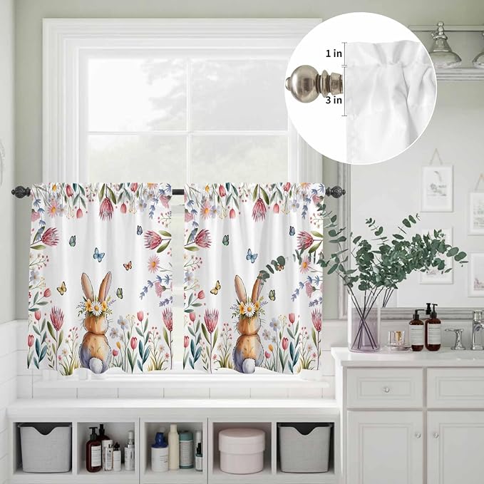 Kitchen Curtains Tiers and Valance Set of 3, Easter Light Filtering Window - Image 8