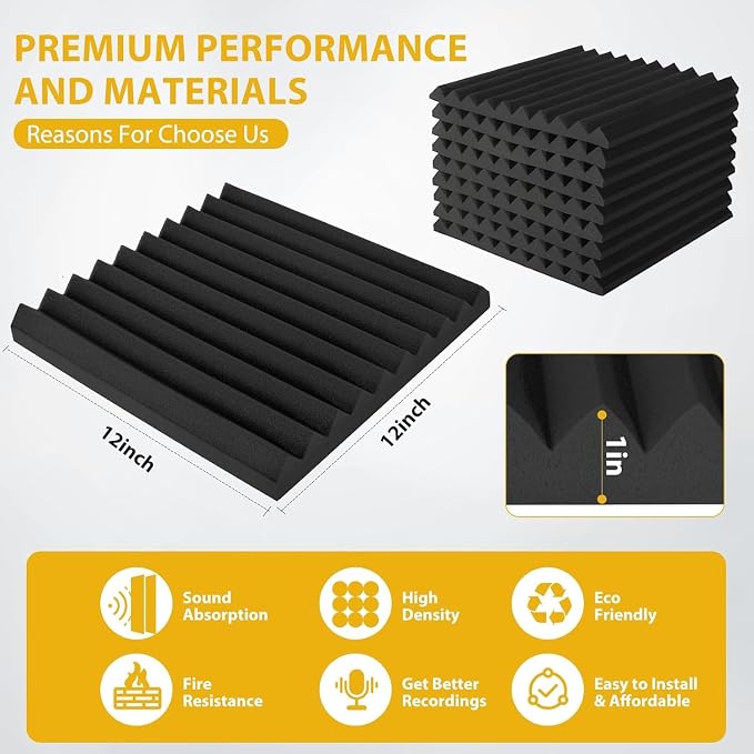 98 Pack Acoustic Foam Panels, Noise Cancelling Dampening Sound Absorbing Black - Image 2