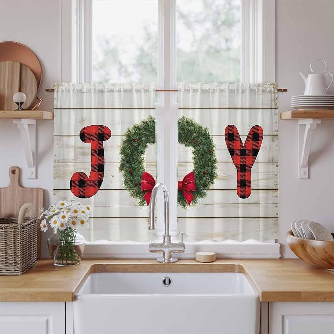 Christmas Wreaths Kitchen Curtains 54 Inch Long 2 Panel Set, Rod Pocket Window by Unknown
