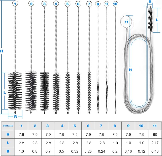 Ixiaoyoo Cleaning Brushes Set, 10 Pieces 8 Inch Nylon Tube Brush + 60 Inch - Image 9