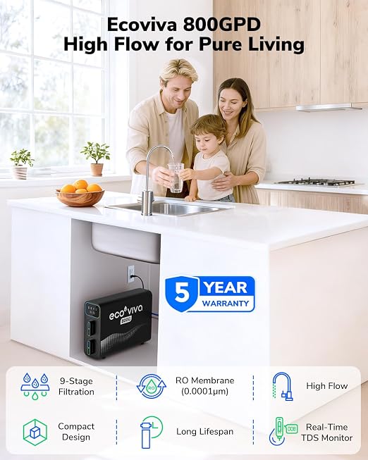 Ecoviva E8 800 GPD Reverse Osmosis Water Filter, 9-Stage Filtration RO System - Image 2
