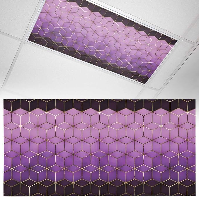 2x4 ft Fluorescent Light Cover for Ceiling Modern Gradient Purple Geometric by Unknown