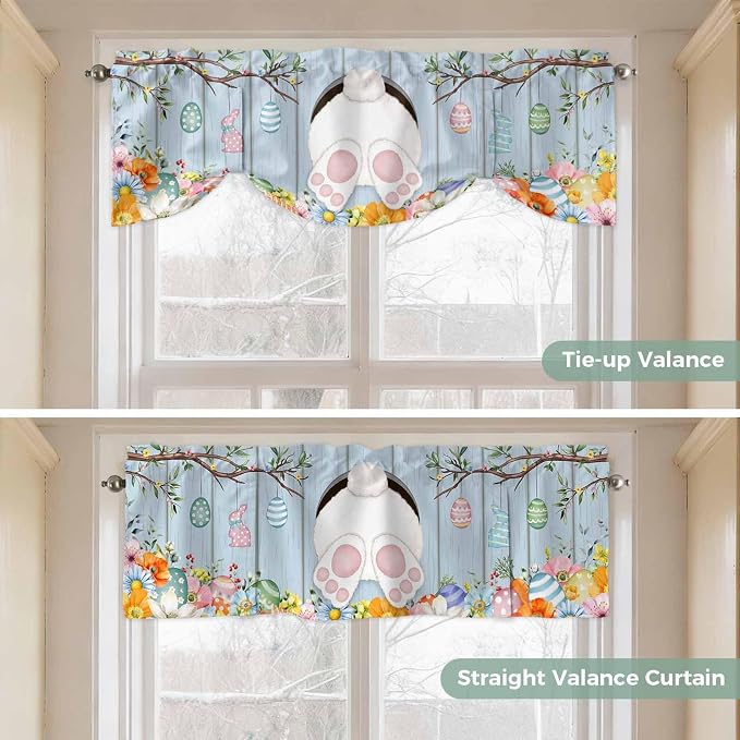 Easter Tie Up Valance Curtains for Windows, Kitchen Curtains Window Shades - Image 5