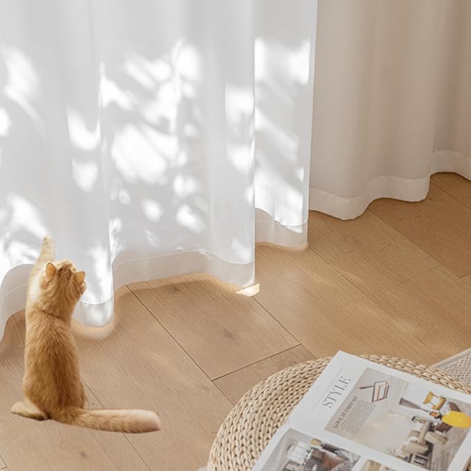 Non-See-Through Privacy White Sheer Curtains 96 inches Long 2 Panels - Image 4