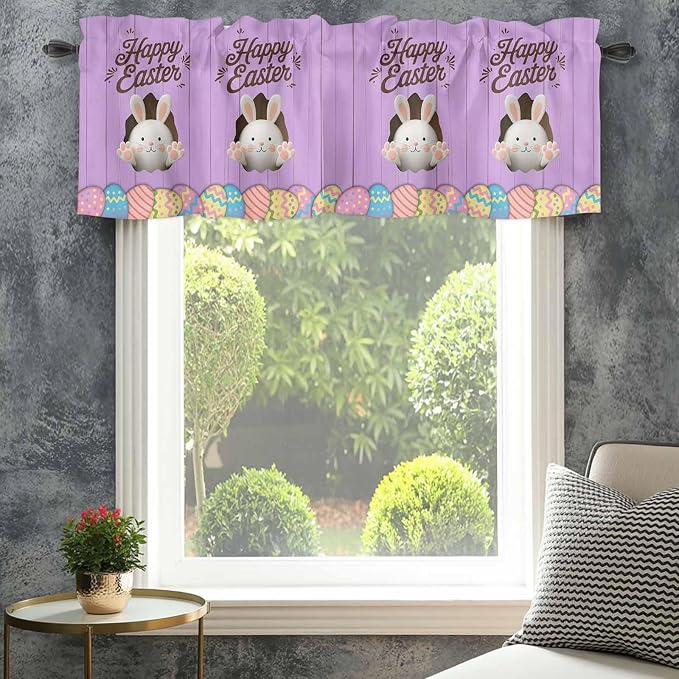 Purple Easter Curtain Valances for Windows, Kitchen Valance Window Treatment - Image 4