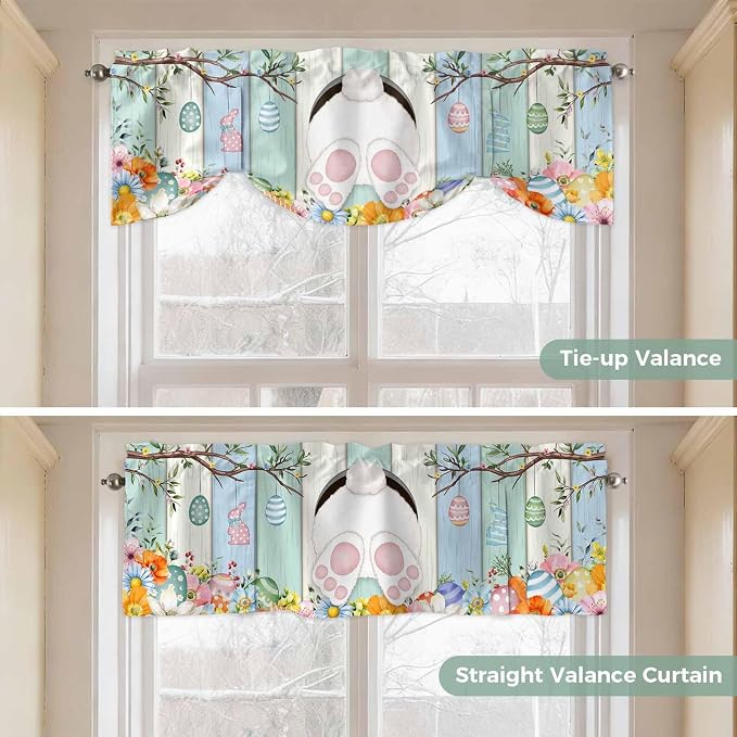 Easter Tie Up Valance Curtains for Windows, Kitchen Curtains Window Shades - Image 5