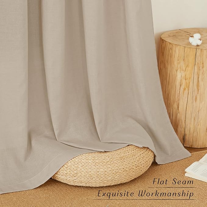 NICETOWN Flax Taupe Linen Curtains for Room Divider, Grommet Top Thick Flax Semi Sheer Vertical Drapes Privacy Assured with Light Filtering for Sliding Glass Door, W68 x L84, 2 Pieces