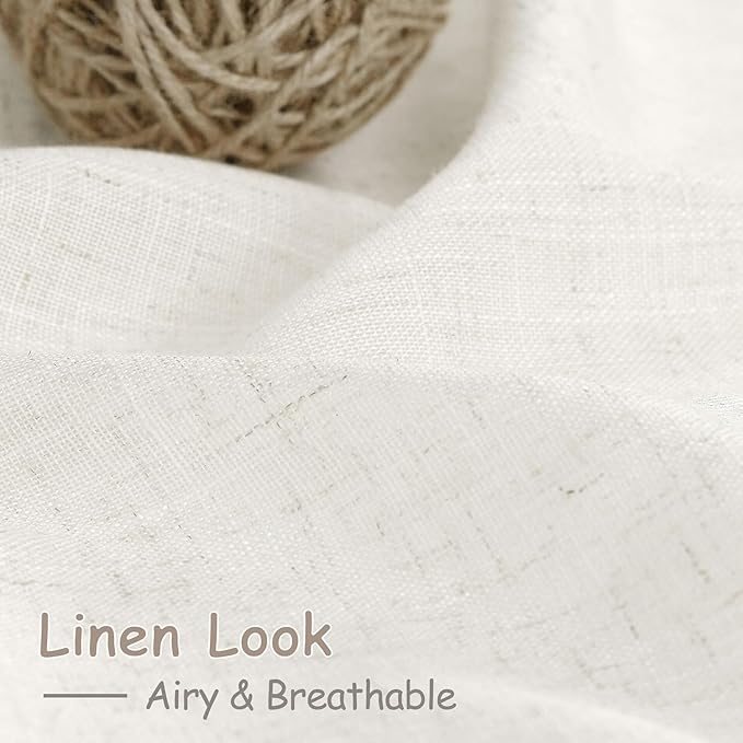 Nanspring Beige White Linen Curtains 84 Inch Length for Living Room Linen Blend Back Tab and Rod Pocket Semi Sheer Light Filtering Rustic Coastal Decor Curtains for Bedroom 60 x 84 Inch, 2 Panels