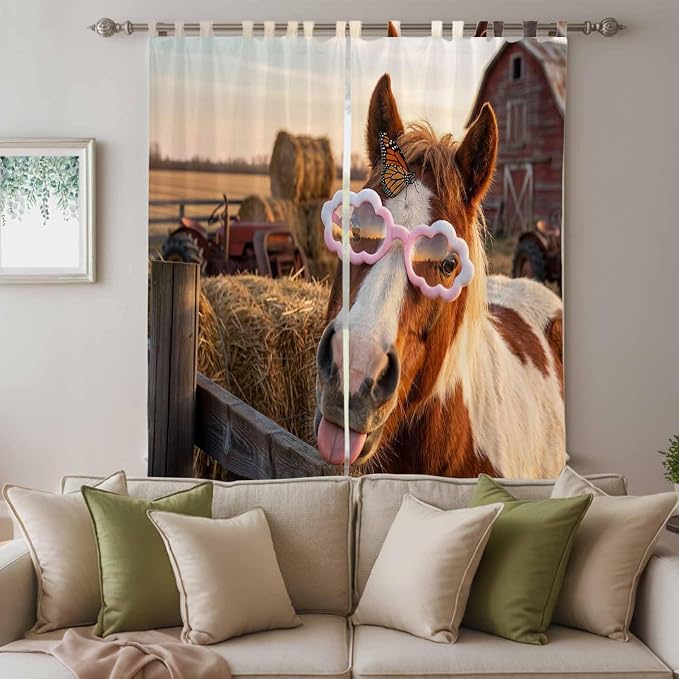 Farm Horses Living Room Curtains 96 Inch Length, Window Curtains Tab Top - Image 3