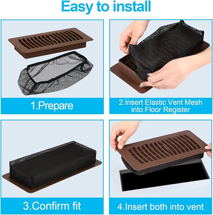 12 PCS Floor Register Traps 4 x 10 Inch Air Vent Filter Mesh Catcher Black Vent - Image 3