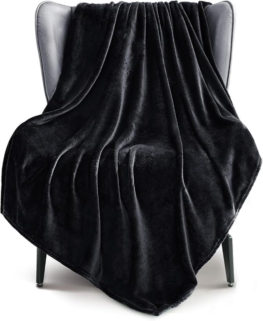 Exclusivo Mezcla Fleece Black Throw Blanket for Couch, Sofa, Super Soft and Warm Blankets, All Season, Cozy, Plush, Lightweight, 50x60 Inches