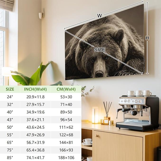 Rustic Brown Grizzly Bear Indoor TV Cover, Elastic TV Screen Protector Abstract - Image 3