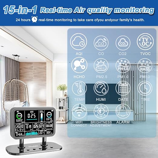 Air Quality Monitor Indoor, 16 in 1 Smart Air Quality Monitor 6" Indoor Air - Image 6