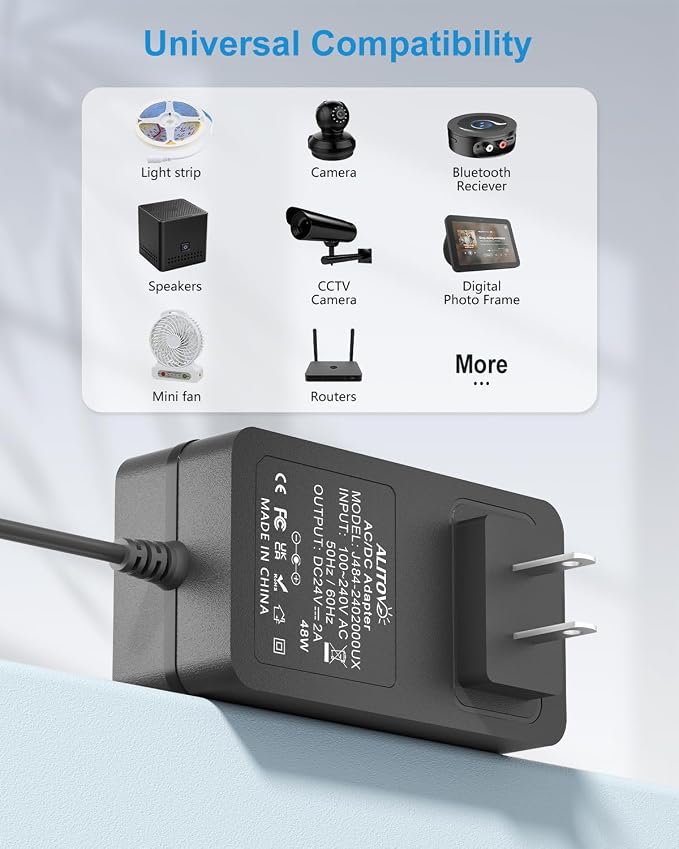 ALITOVE 24V DC Power Supply 2A 48W AC Adapter 100-240V to 24 Volt Power Cord - Image 8