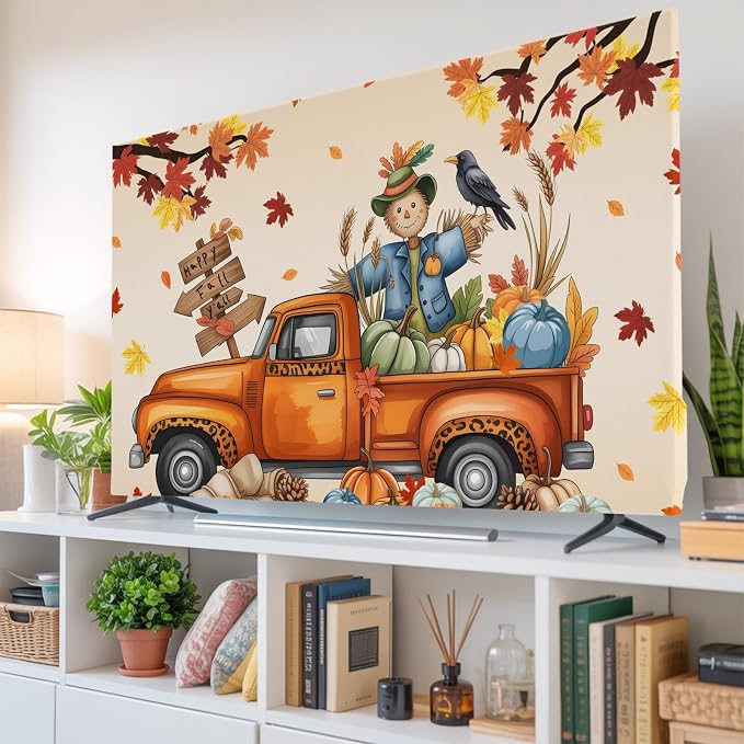 Thanksgiving Pumpkin Farm Truck Indoor TV Cover, Elastic TV Screen Protector - Image 6