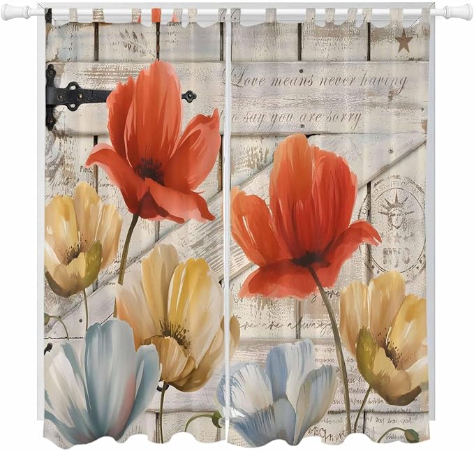 Retro Floral Living Room Curtains 84 Inch Length, Window Curtains Tab Top by Unknown