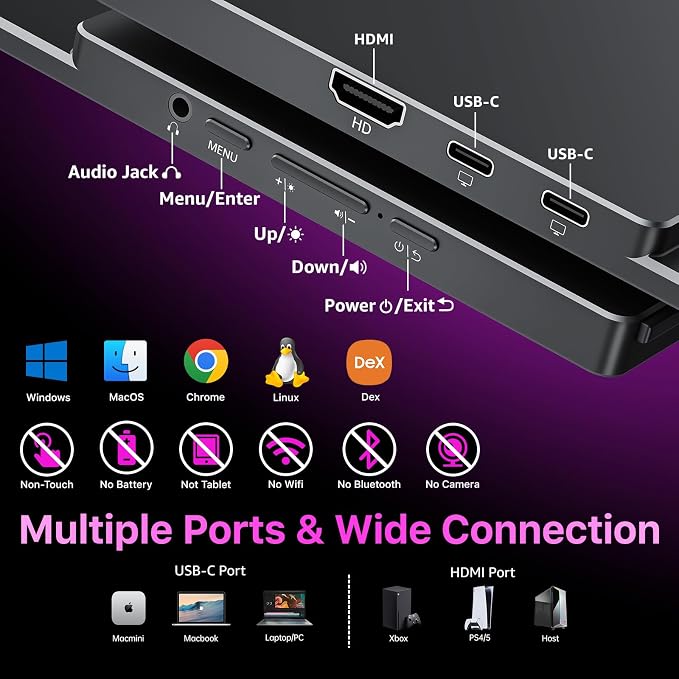 kksmart Portable Monitor for Laptop MacBook Surface PC Xbox PS5, Travel Monitor - Image 6