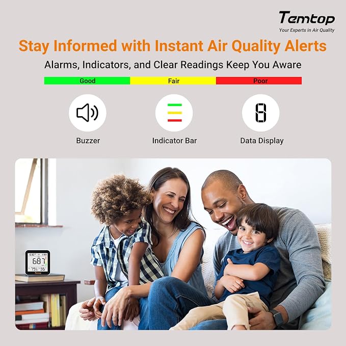 Temtop CO2 Monitor Indoor Air Quality Monitor 3 in 1 CO2 Meter, 180 Days - Image 7