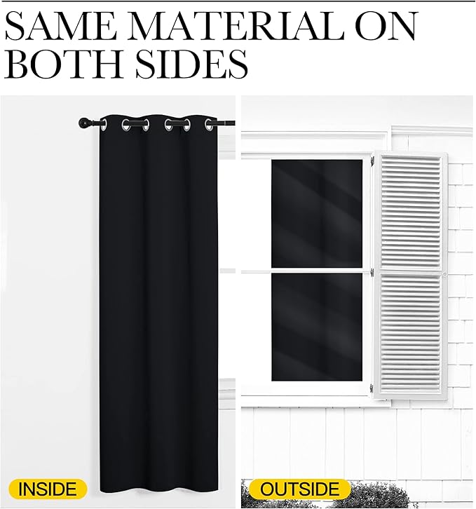 NICETOWN Blackout Curtains Panels for Living Room, 2 Panels, 66 x 70 Inch, Black, 3 Pass Microfiber Noise Reducing Thermal Insulated Solid Ring Top Blackout Window Drapes