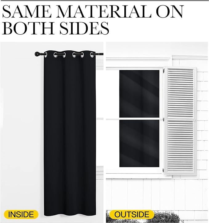NICETOWN Blackout Draperies Window Curtain Panels, Autumn/Winter Thermal Insulated Solid Grommet Blackout Curtains/Drapes for Cafe (Set of 2, 42 inches by 50 inches, Black)