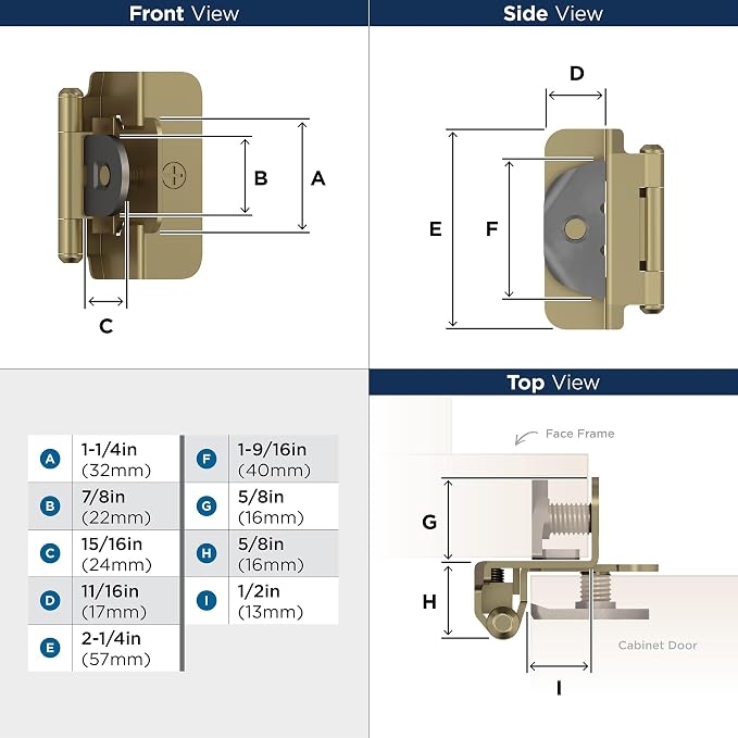 Amerock BPR8704BBZ | Cabinet Hinge | 1/2 inch Overlay Double Demountable | - Image 4