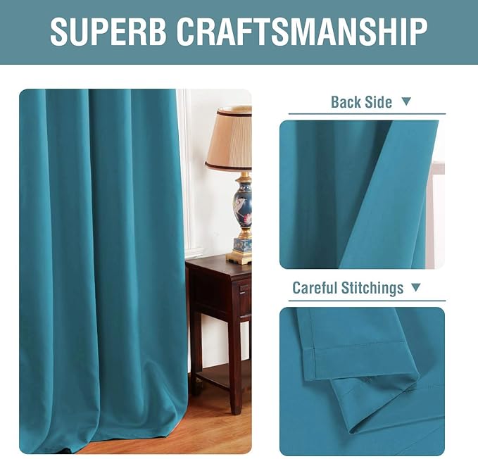 H.VERSAILTEX Window Treatment Blackout Curtains for Living Room Thermal Insulated Energy Saving Patio Door Curtains Grommet Panles, Room Darkening Curtain Turquoise Blue (Set of 1 Panel), 52'W x 96'L