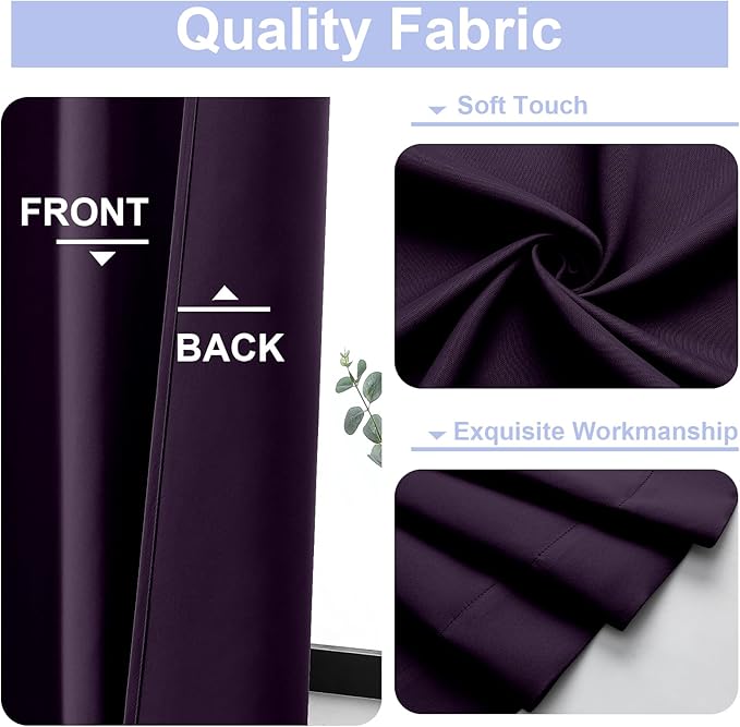 Simplebrand Ava BlackBerry Blackout Curtains for Bedroom 63 Inch Length 2 Panels Set, Nursery Thermal Insulated Energy Saving Rod Pocket Window Treatment Curtains Blackout Drapes, W40 x L63 Inch