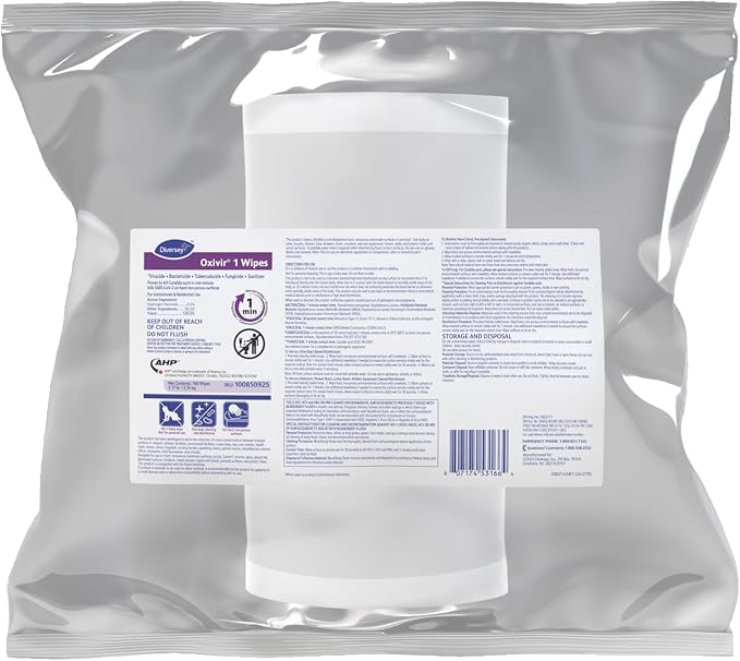 Oxivir Diversey 1 Disinfectant Peroxide Wipes, 160 Wipes, 4 Pack | 1 Minute - Image 2