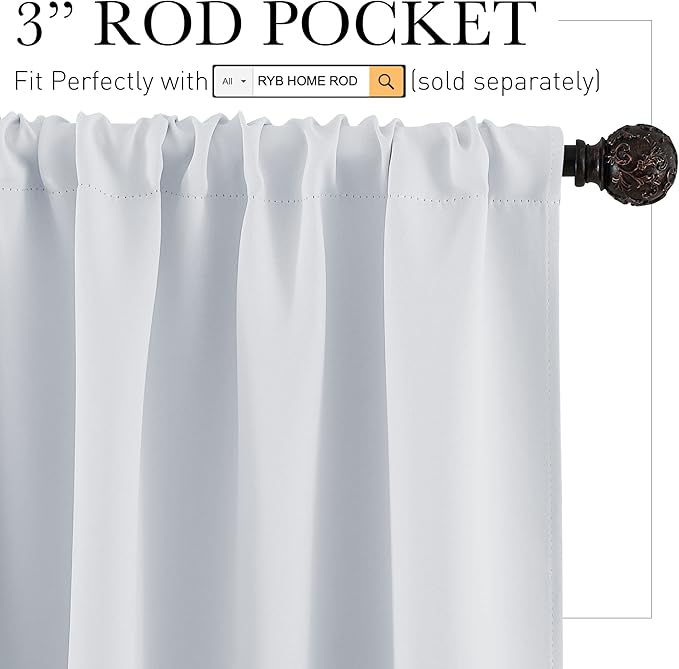 RYB HOME Cafe Curtains 30 inch Length, Short Light UV Heat Blocking Energy Saving Privacy Curtain Tiers for Basement Bathroom Kitchen Window, Width 29 by Length 30, Greyish White, 2 Panels