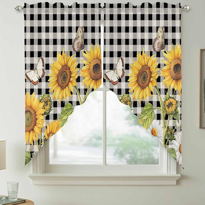 Sunflowers Swag Valances for Windows, Kitchen Window Curtains Swag for Cafe - Image 7