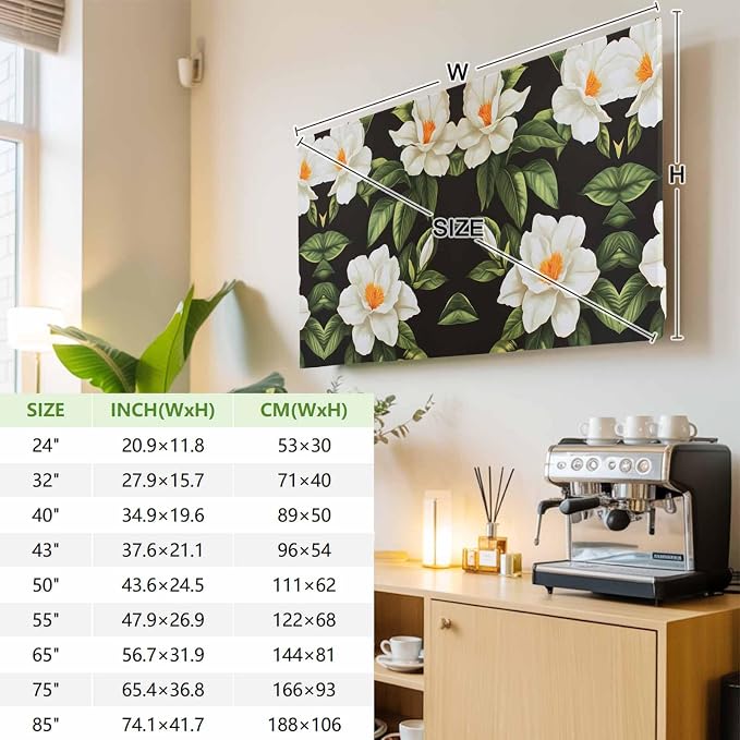 Rural White Gardenia Flower Indoor TV Cover, Elastic TV Screen Protector - Image 3
