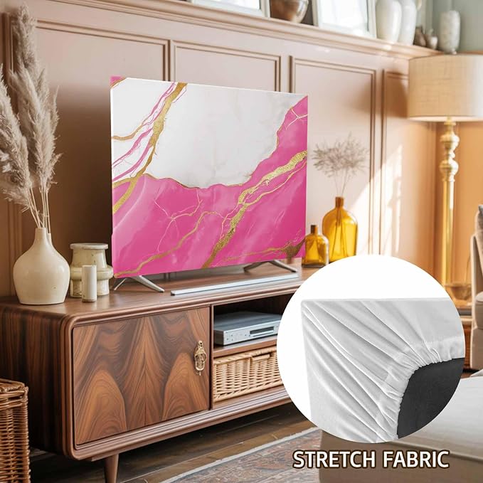 Elastic Indoor TV Cover 32" Dust Protector, Nature Marble Crack Yellow Lines - Image 2